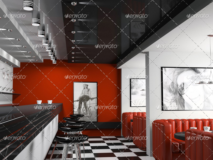 Interior of fashionable bar with cafeteria chairs